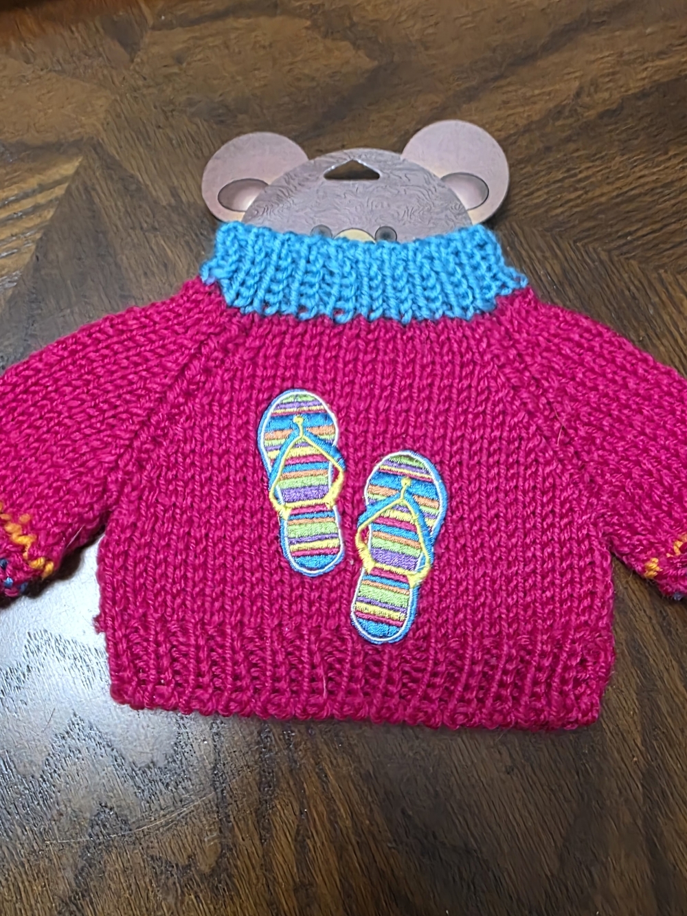 Bear Or Doll Sweater Pink With Embroidered Flip Flops On The Front Fits 12-16 In